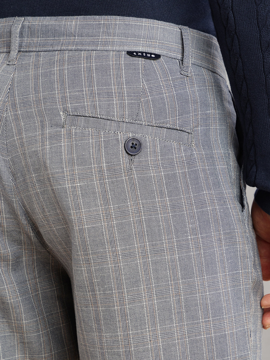 Thomas Scott Men Navy Straight Fit Mid-Rise Checked Woven Regular Trouser