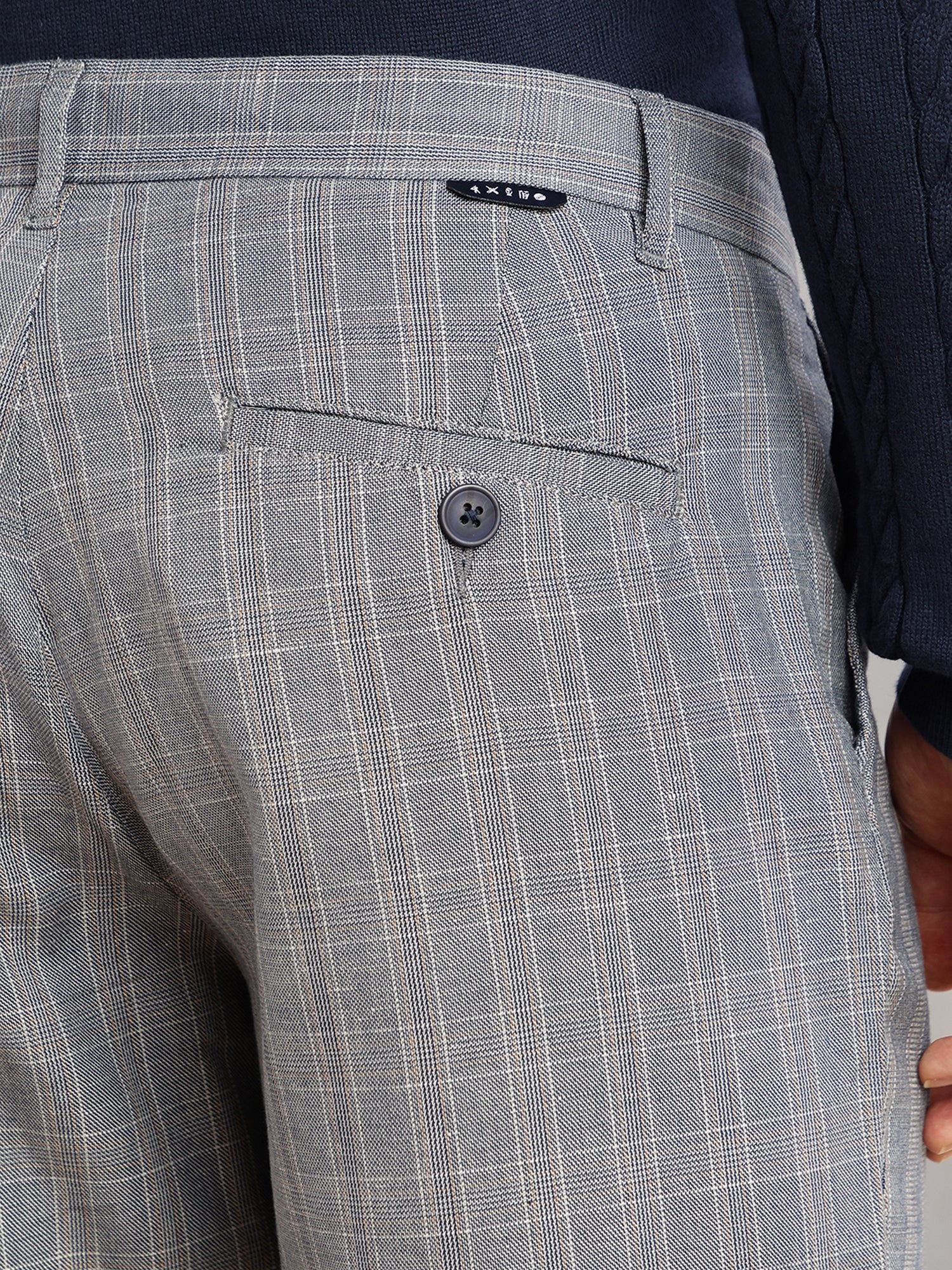Thomas Scott Men Navy Straight Fit Mid-Rise Checked Woven Regular Trouser