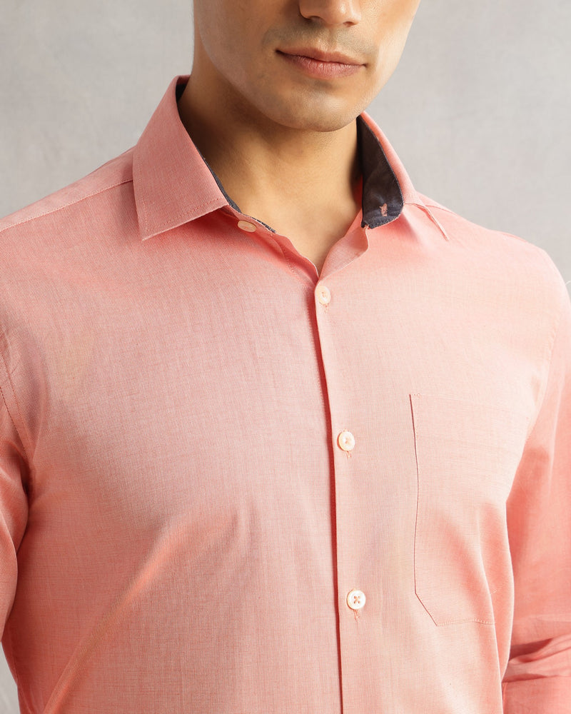 Thomas Scott Men Orange Regular Fit Long Sleeves Cutaway Collar 100% Cotton Filafil Formal Shirt