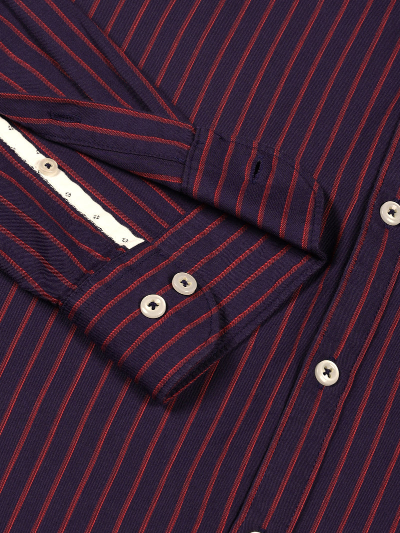 Thomas Scott Men Purple Slim Fit Long Sleeves Spread Collar Pinstripes Cotton Casual Shirt