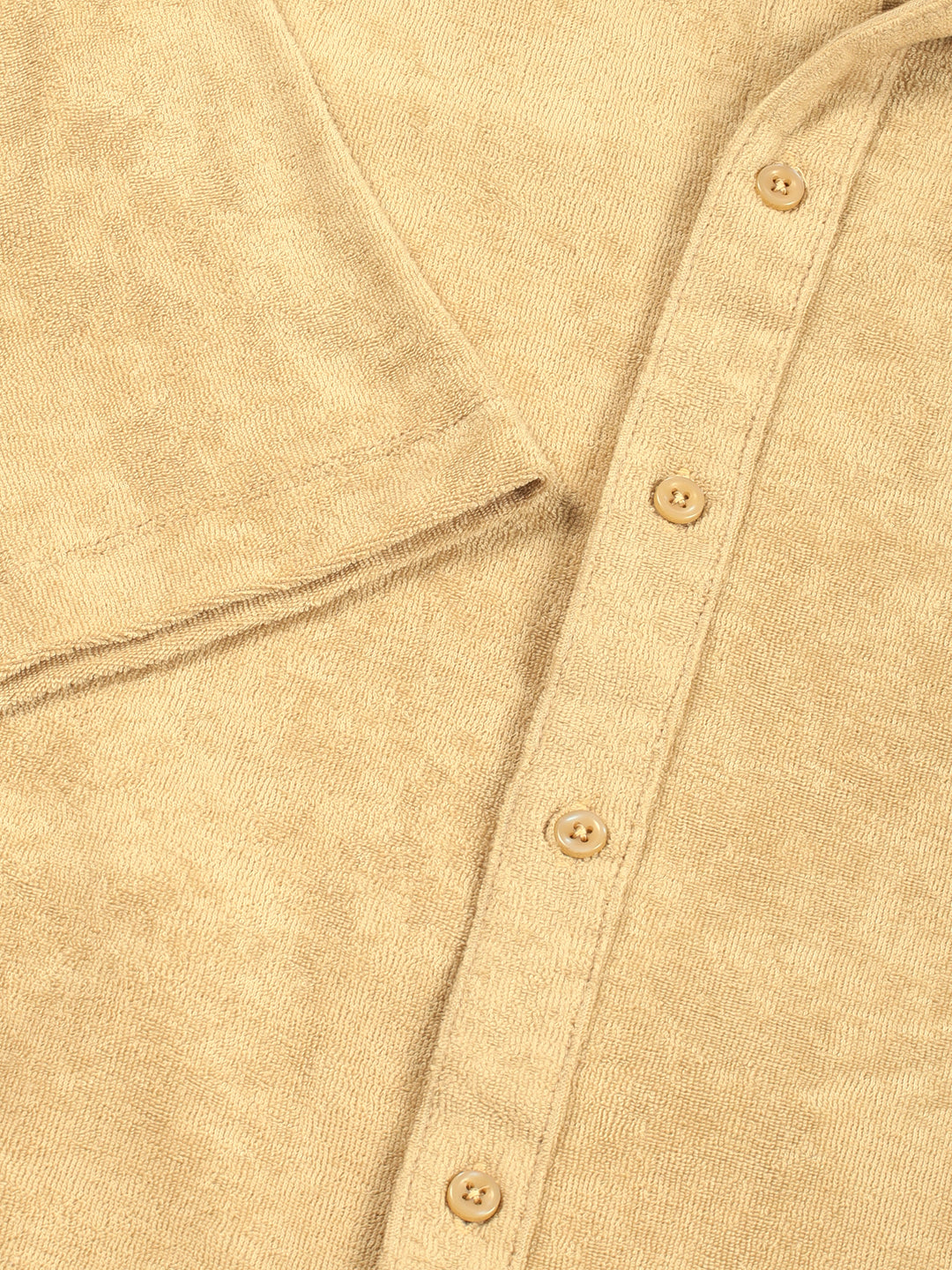Thomas Scott Men Cream Towel Terry Relaxed Fit Short Sleeves Spread Collar Knitted Casual Shirt