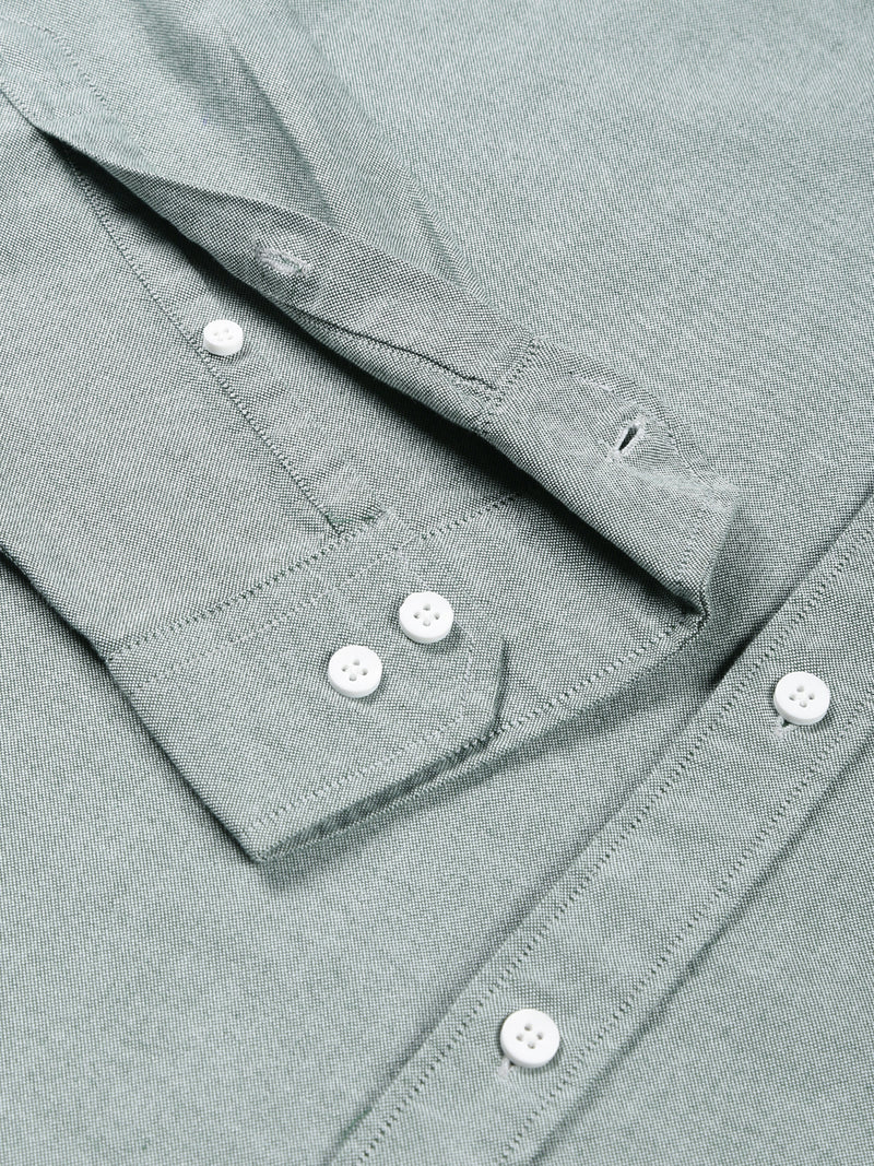Thomas Scott Men Olive Boxy Fit Long Sleeves Spread Collar Solid 100% Cotton Oxford Casual Shirt