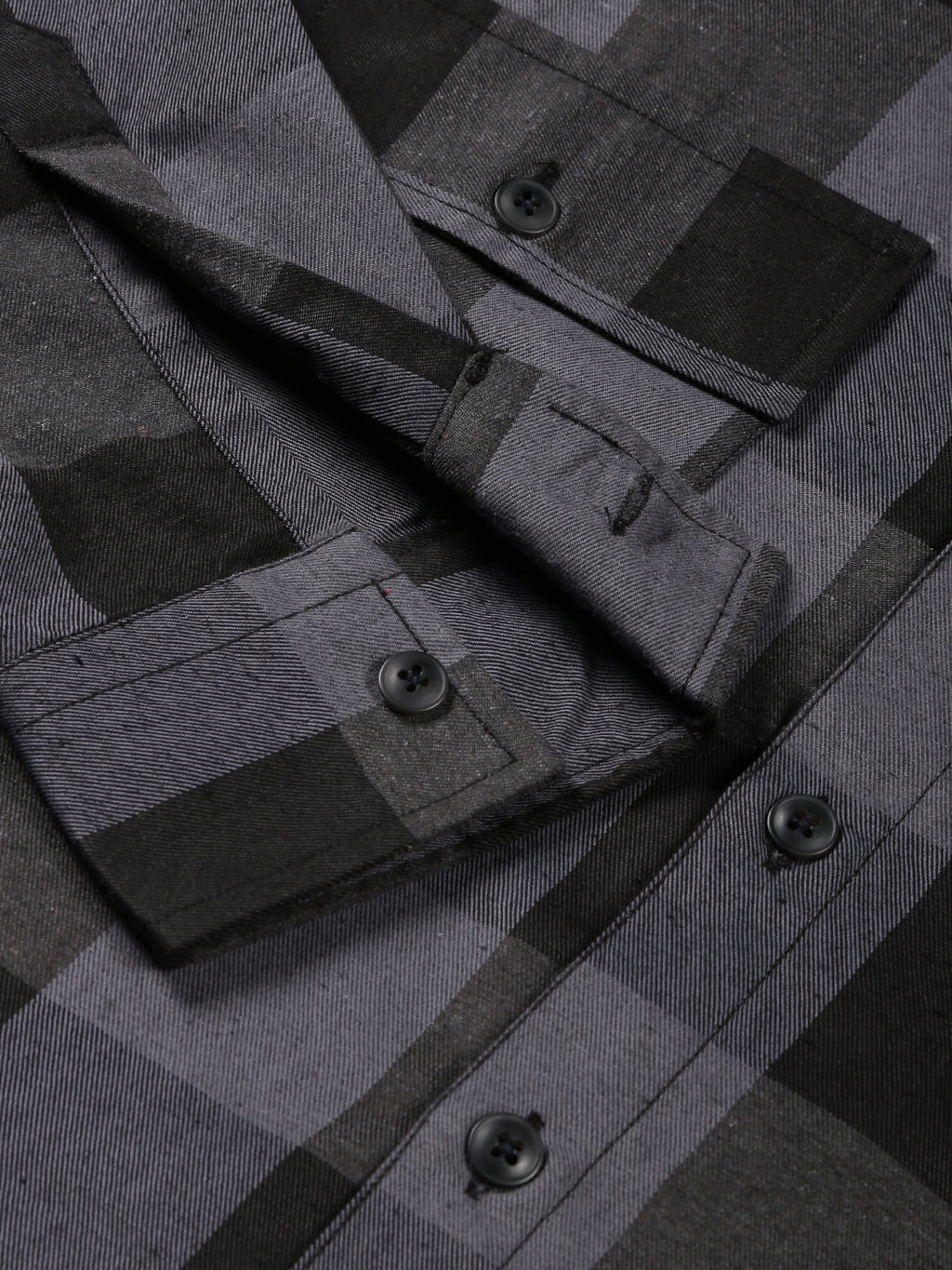 Thomas Scott Men Grey Regular Fit Long Sleeves Buffalo Checked 2 Flap Pockets Twill Cotton Shirt