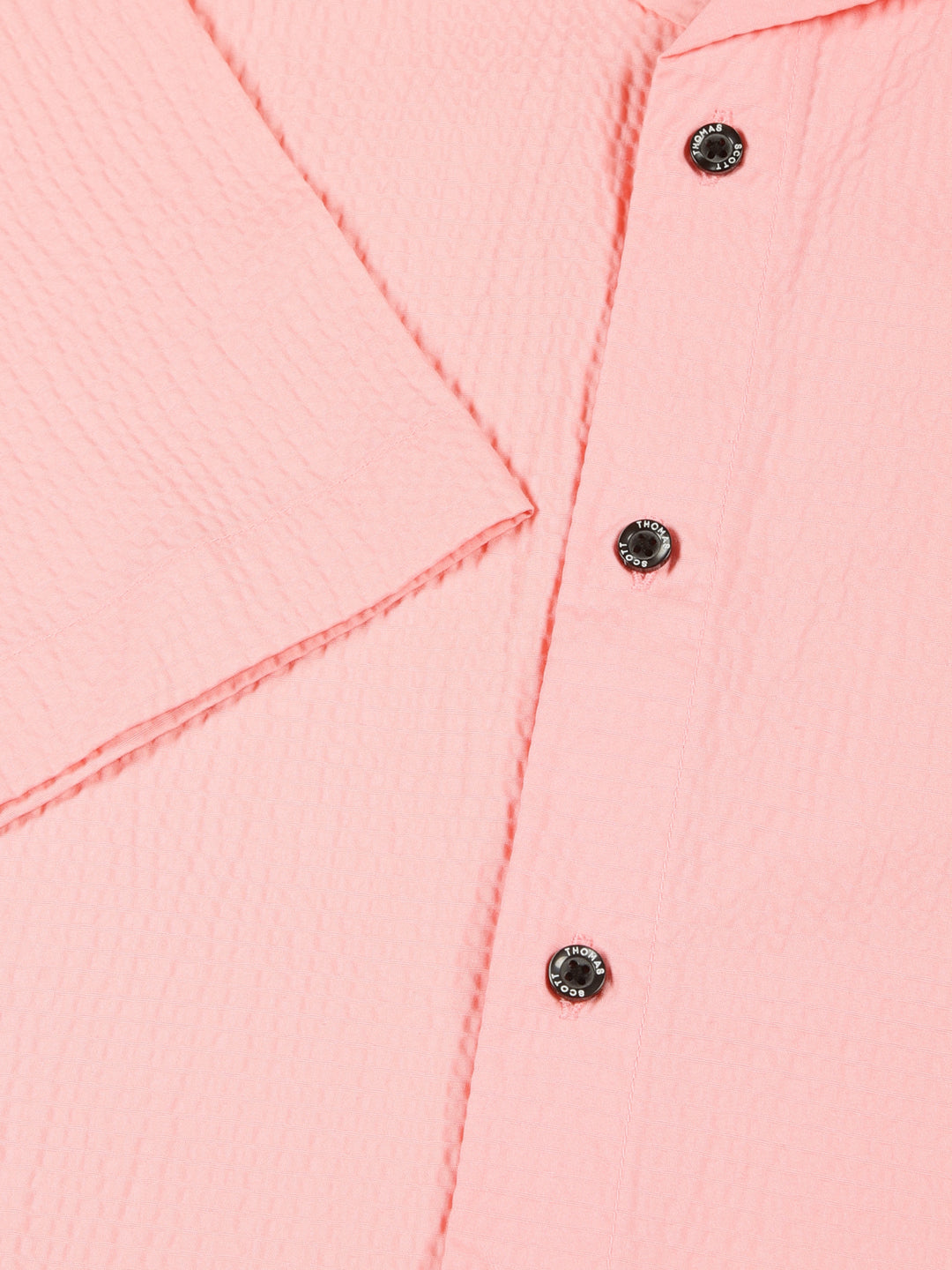 Thomas Scott Men Pink Slim Fit Textured Short Sleeves Cuban Collar Casual Shirt