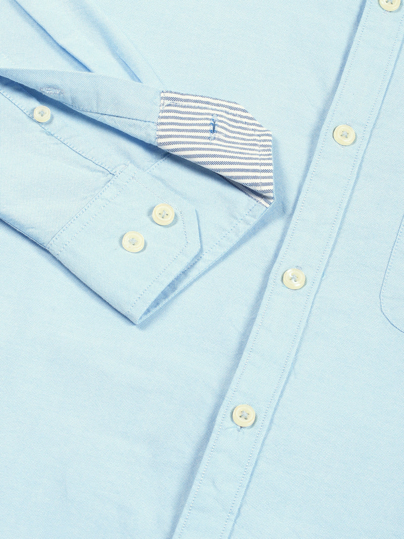 Thomas Scott Men Light Blue Slim Fit Long Sleeves Button-Down Collar 100% Cotton Casual Shirt
