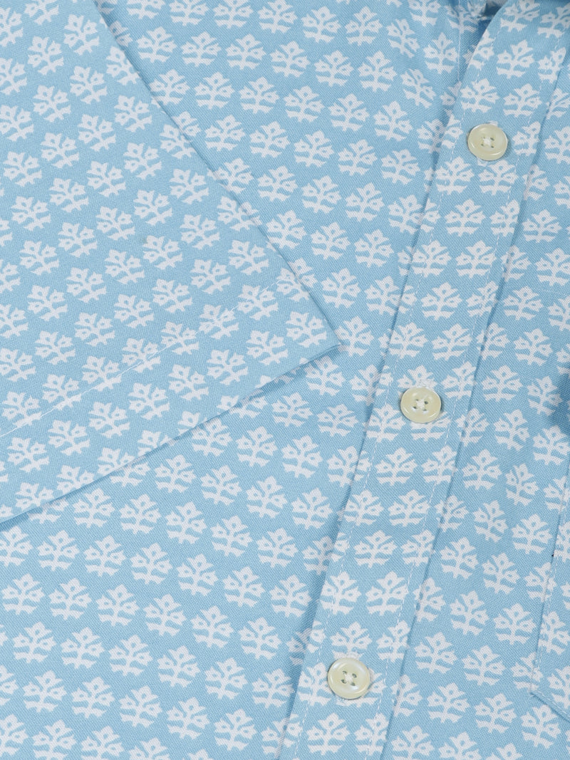 Thomas Scott Men Aqua Regular Fit Short Sleeves Spread Collar Floral Printed Casual Shirt