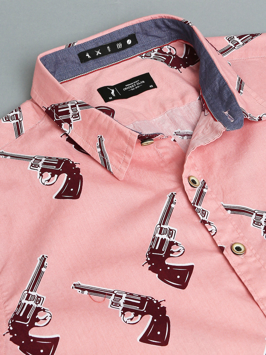 Thomas Scott Men Pink Cricket Club Collection Slim Fit Conversational Print Shirt
