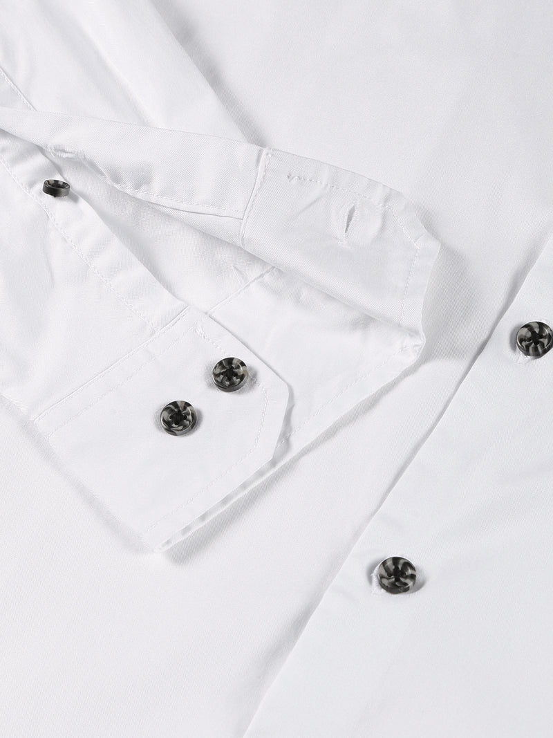 Thomas Scott Men White Cricket Club Collection Slim Fit Long Sleeves Band Collar Cotton Casual Shirt