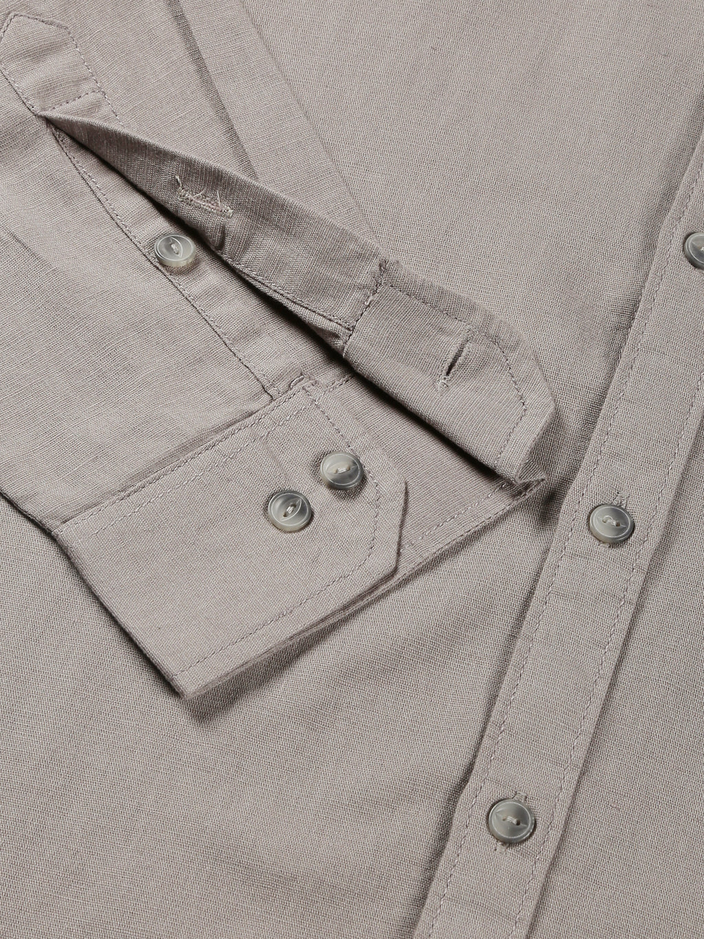 Thomas Scott Men Grey Regular Fit Long Sleeves Spread Collar Solid Cotton Linen Casual Shirt