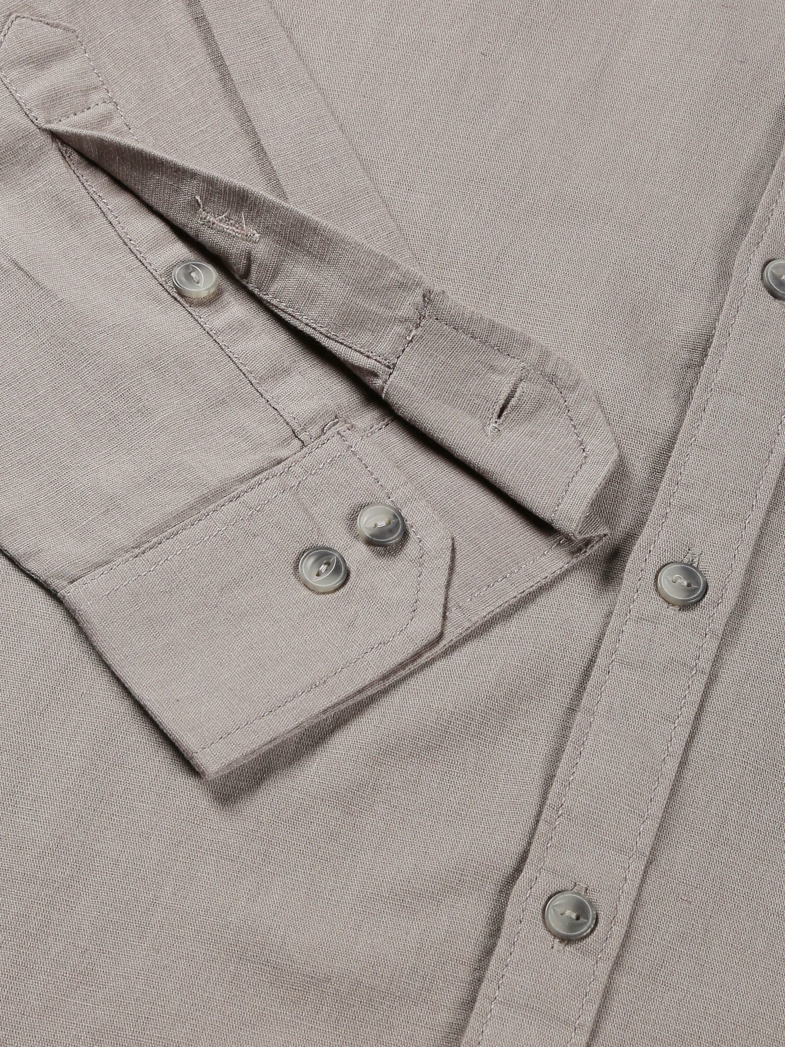 Thomas Scott Men Grey Regular Fit Long Sleeves Spread Collar Solid Cotton Linen Casual Shirt