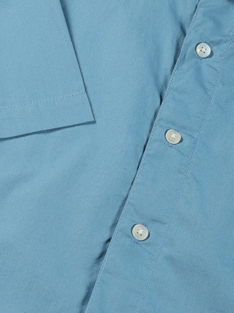 Thomas Scott Men Blue Short Sleeves Boxy Fit Spread Collar Solid 100% Cotton Casual Shirt