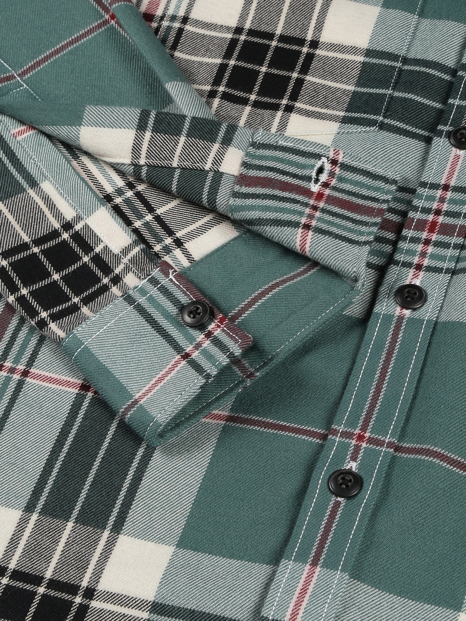 Thomas Scott Men Green Regular Fit Long Sleeves Spread Collar Tartan Checks Double Pocket Knitted Casual Shirt