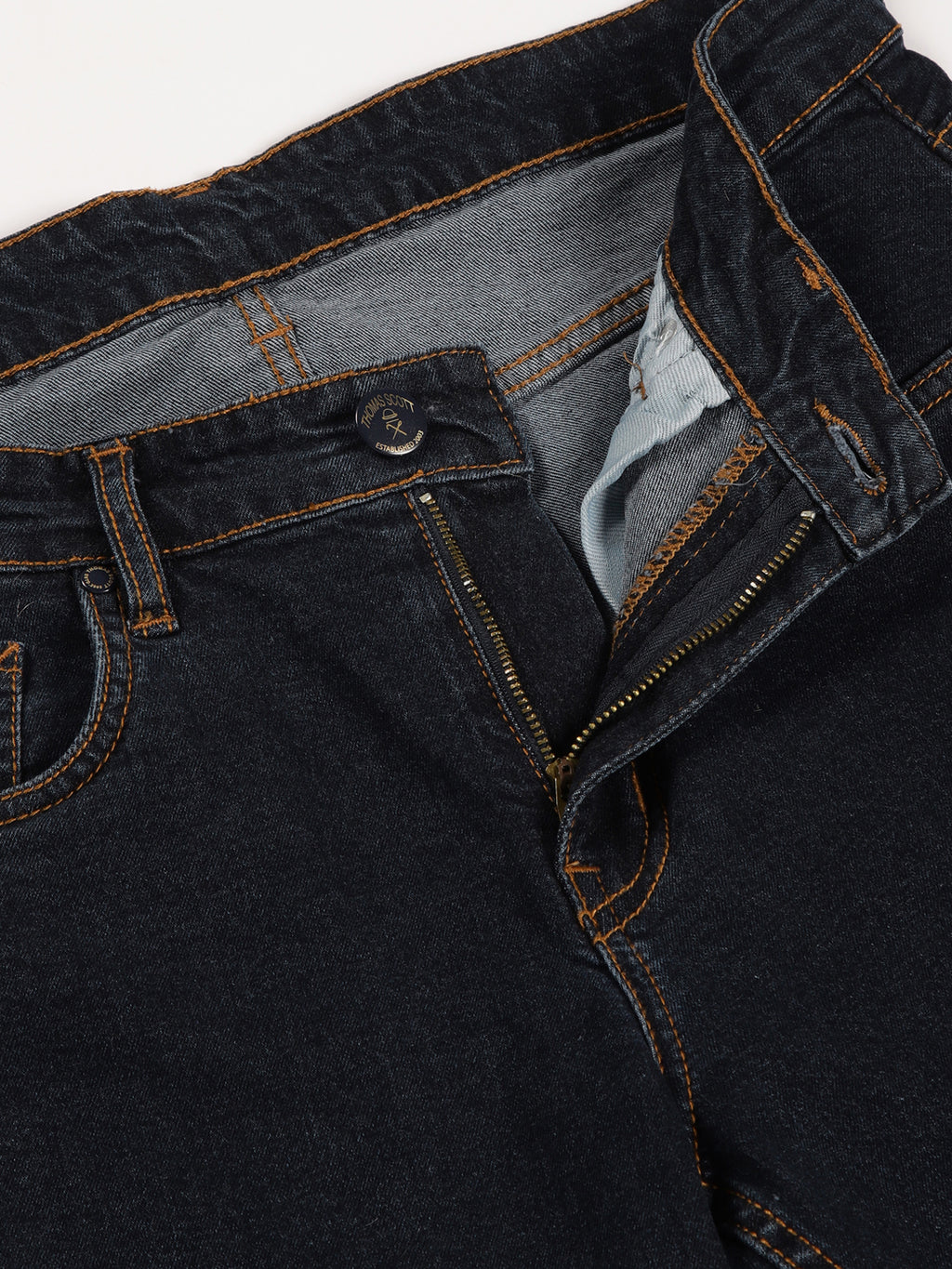 Thomas Scott Men Dark Blue Smart Dark Shade Tapered Fit Clean Look Stretchable Jeans