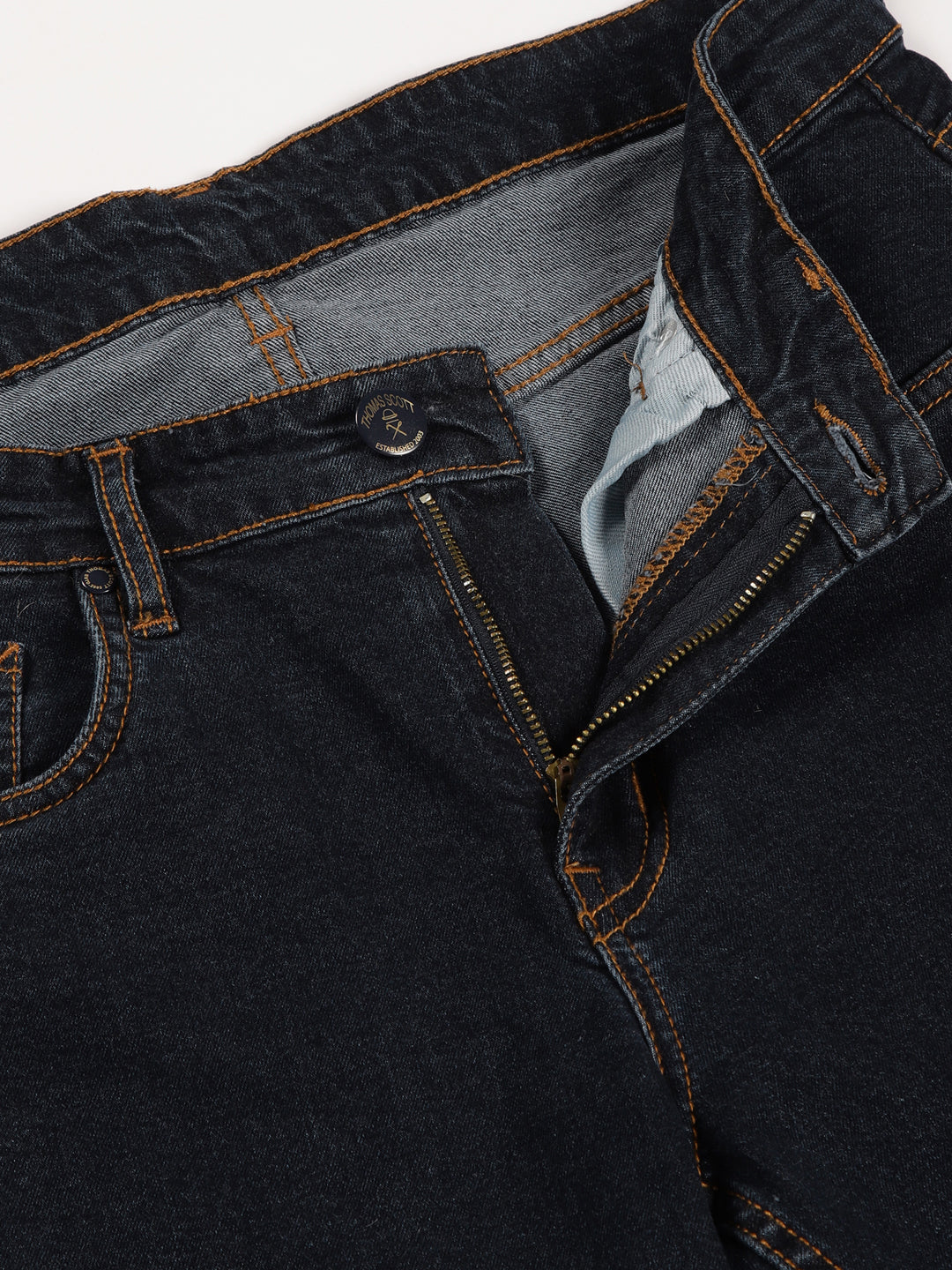 Thomas Scott Men Dark Blue Smart Dark Shade Tapered Fit Clean Look Stretchable Jeans