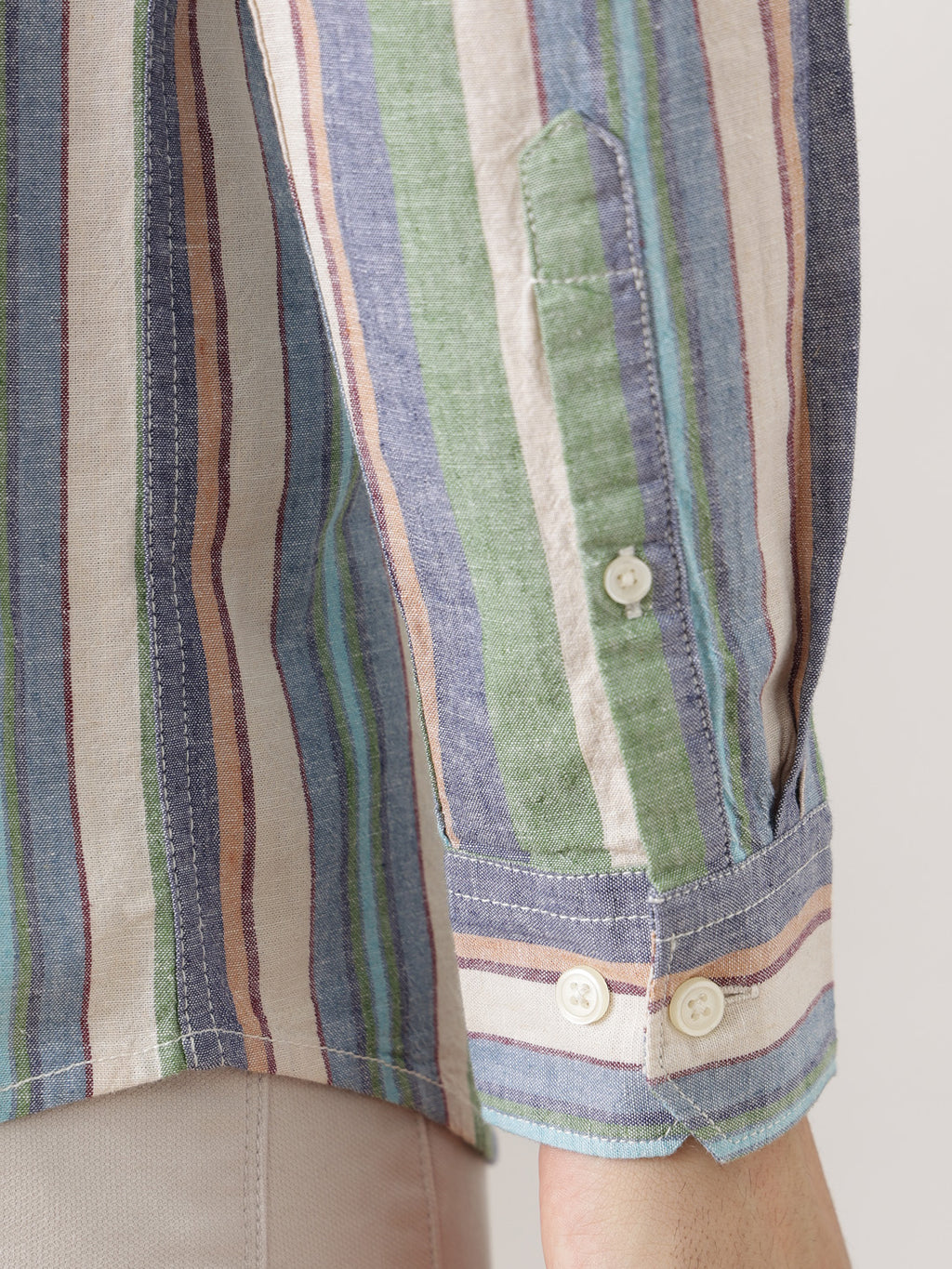 NaturalB Regular Fit Roll-Up Sleeve Spread Collar Vertical Striped Cotton Linen Casual Shirt For Men