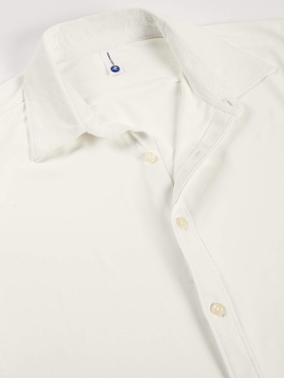 Thomas Scott Men White Premium Long Sleeves Slim Fit Spread Collar Solid Knitted Casual Shirt