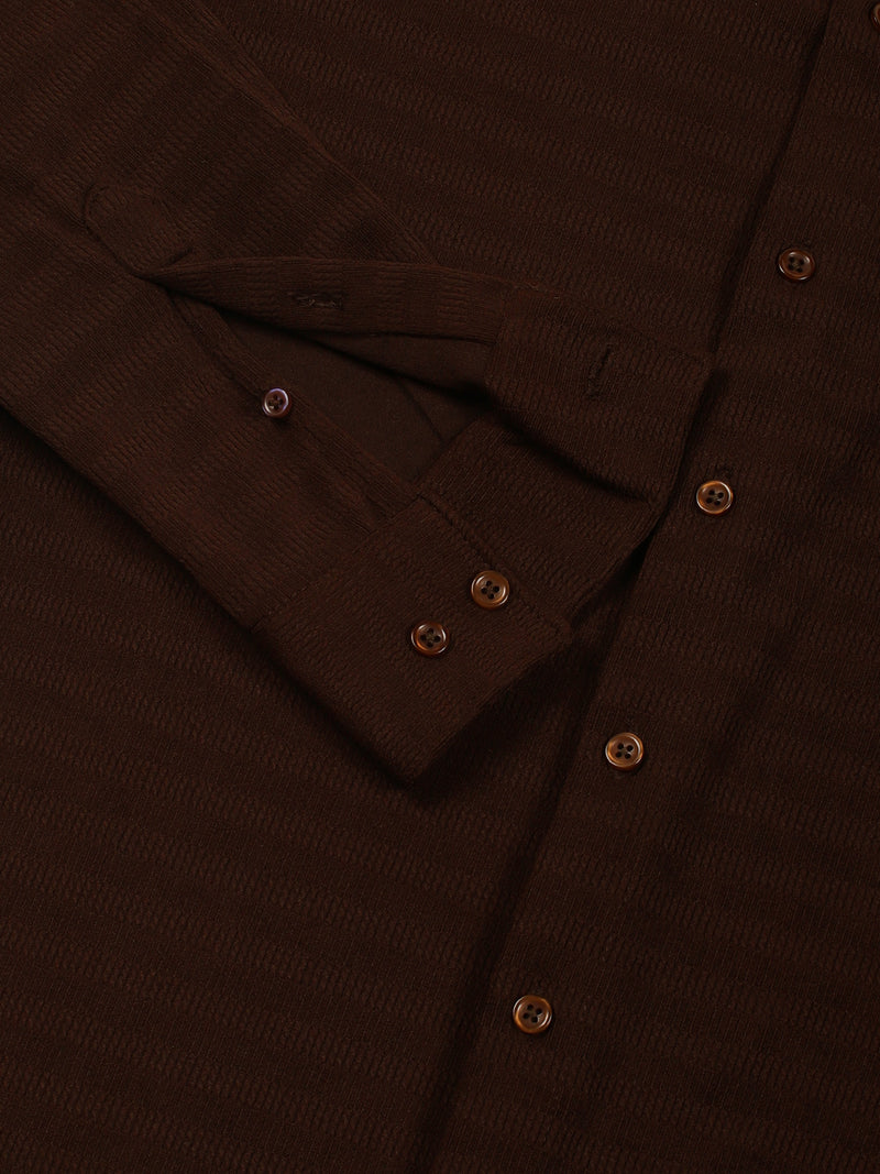 Thomas Scott Men Brown Premium Regular Fit Long Sleeves Spread Collar Textured Casual Shirt