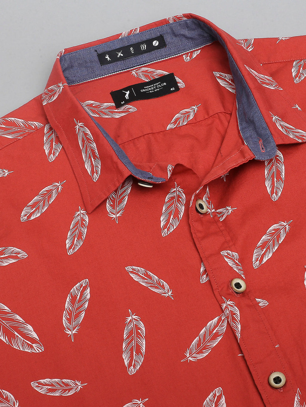 Thomas Scott Men Coral Classic Short Sleeves Slim Fit Spread Collar Floral Printed Cotton Casual Shirt