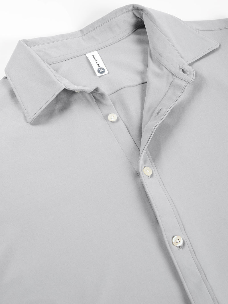 Thomas Scott Men Grey Premium Long Sleeves Slim Fit Spread Collar Solid Knitted Casual Shirt