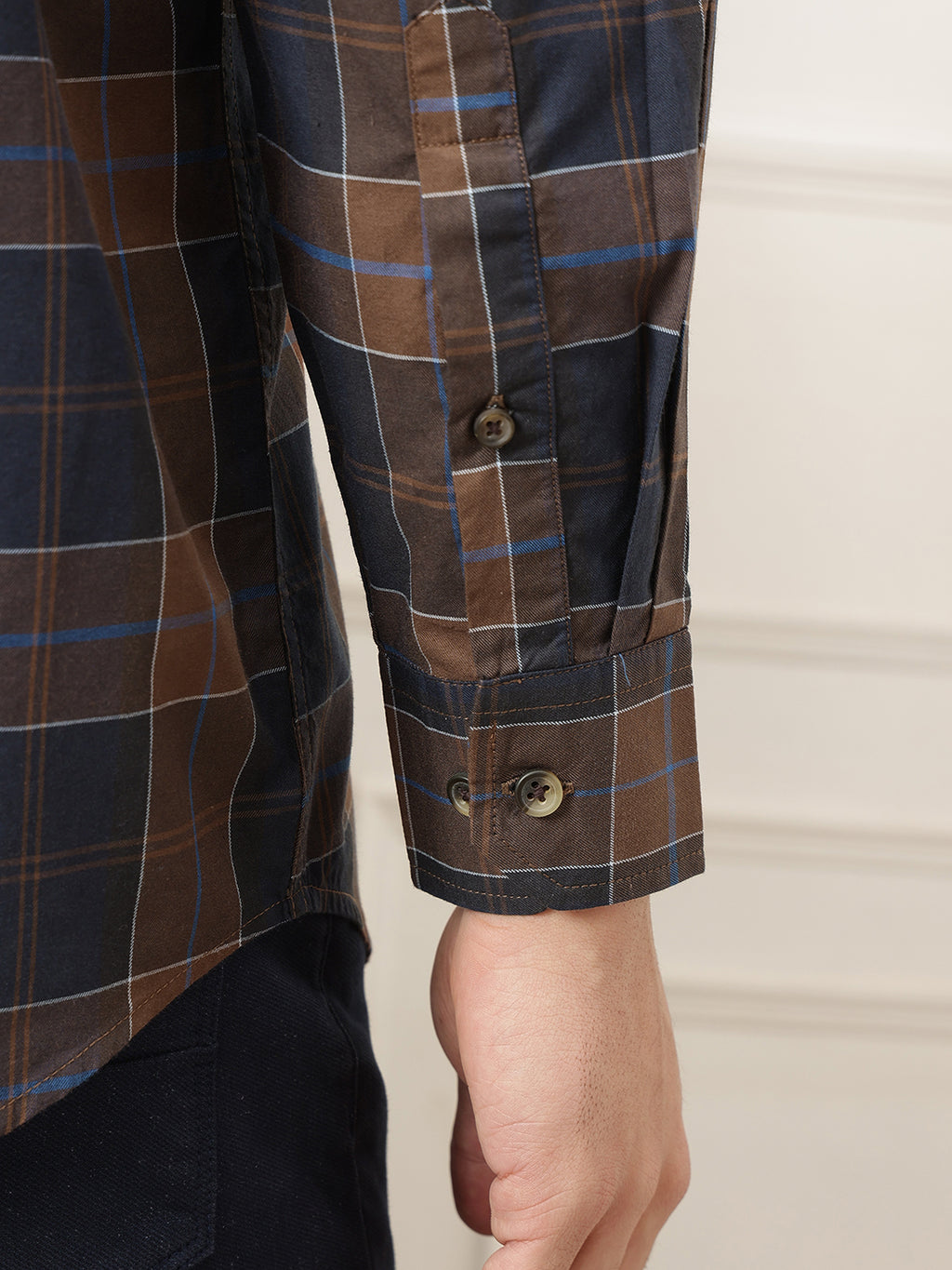Brown Premium Regular Fit Tartan Checks Cotton Twill Shirt For Men