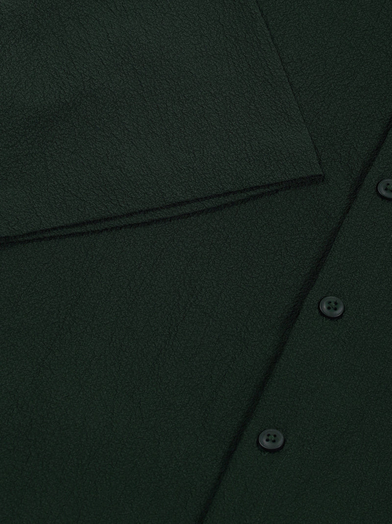 Thomas Scott Men Bottle Green Premium Short Sleeves Regular Fit Spread Collar Textured Seersucker Shirt