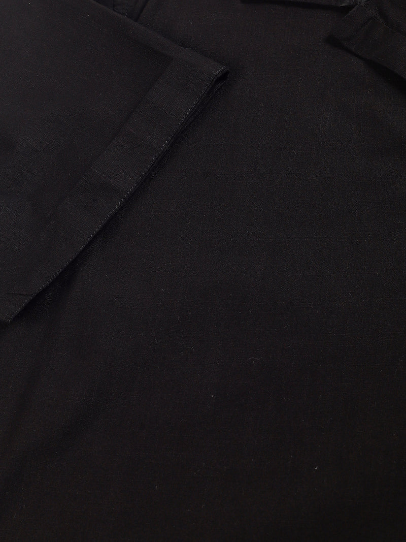 Thomas Scott Men Black Classic Short Sleeves Regular Fit Spread Collar Solid Cotton Casual Shirt