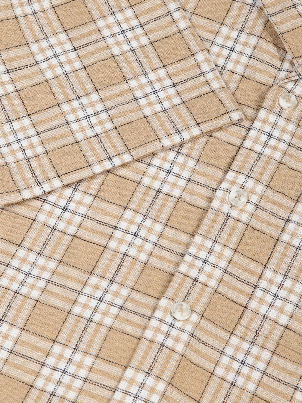 Thomas Scott Men Beige Premium Oversized Short Sleeves Tartan Checks Cuban Collar Casual Shirts
