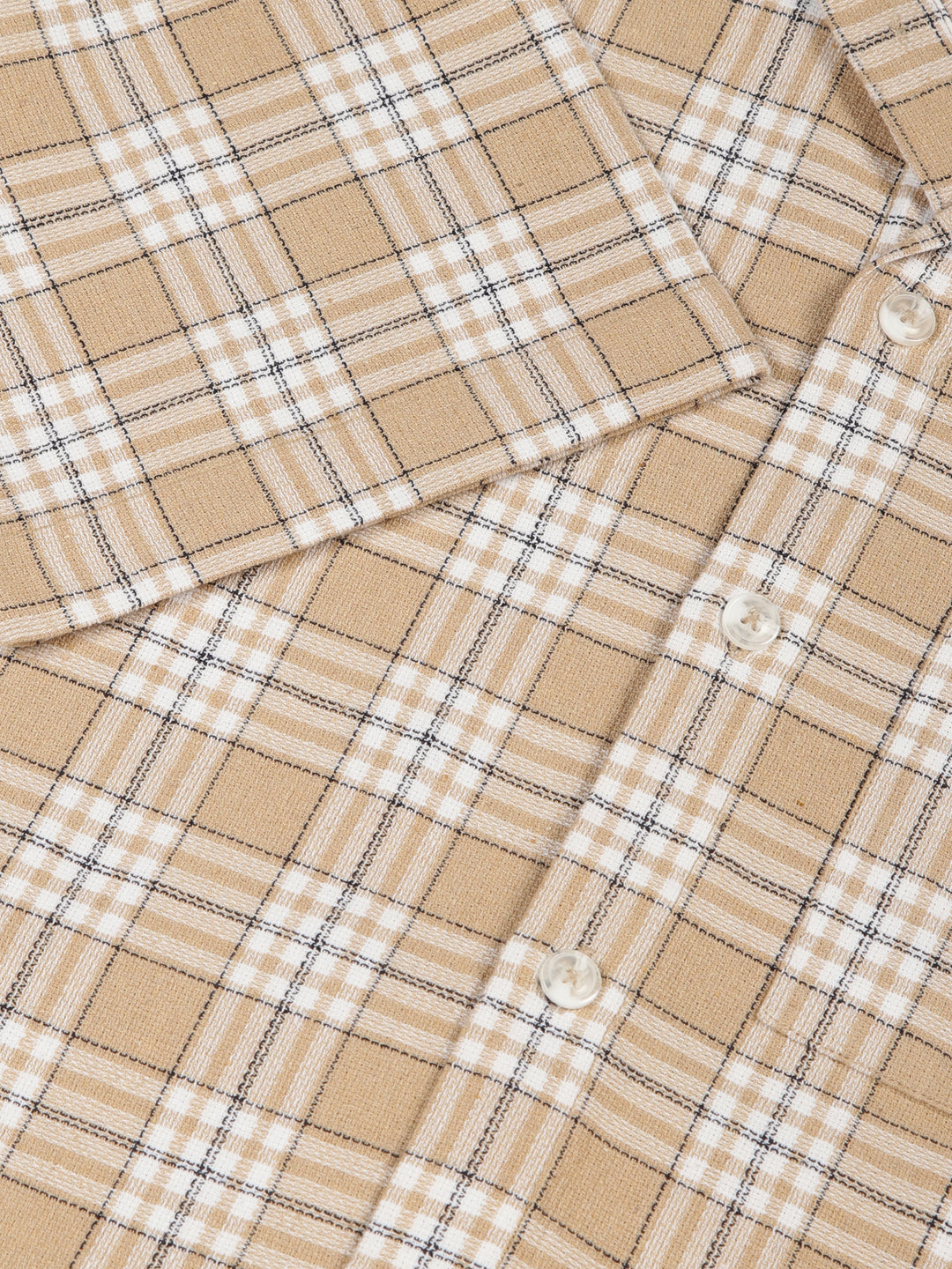 Thomas Scott Men Beige Premium Oversized Short Sleeves Tartan Checks Cuban Collar Casual Shirts