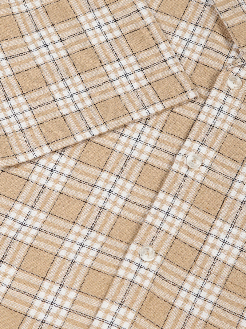 Thomas Scott Men Beige Premium Oversized Short Sleeves Tartan Checks Cuban Collar Casual Shirts