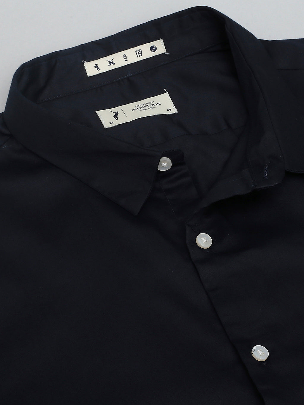 Thomas Scott Men Navy Classic Slim Fit Long Sleeves Spread Collar Solid Casual Shirt