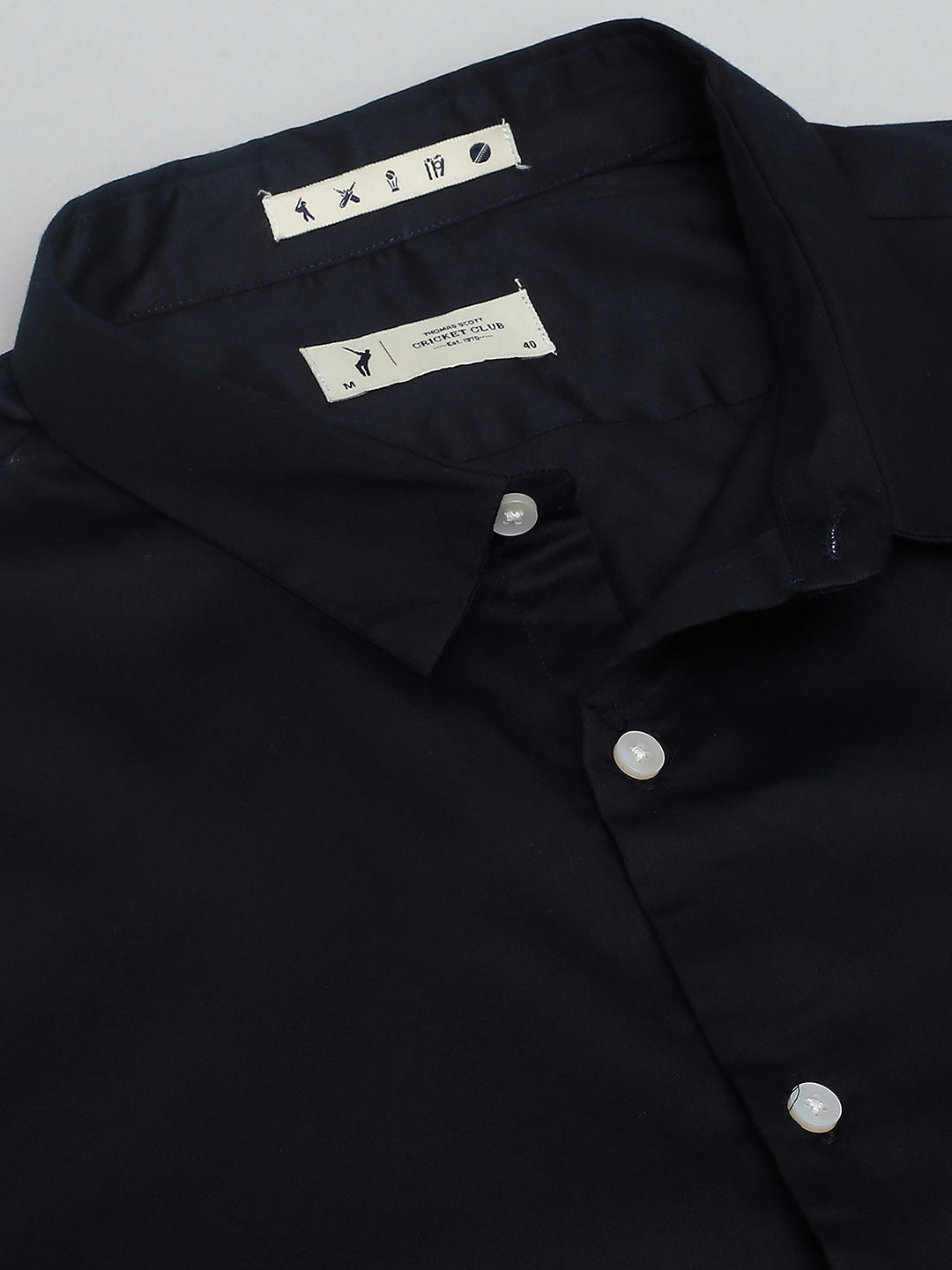 Thomas Scott Men Navy Classic Slim Fit Long Sleeves Spread Collar Solid Casual Shirt