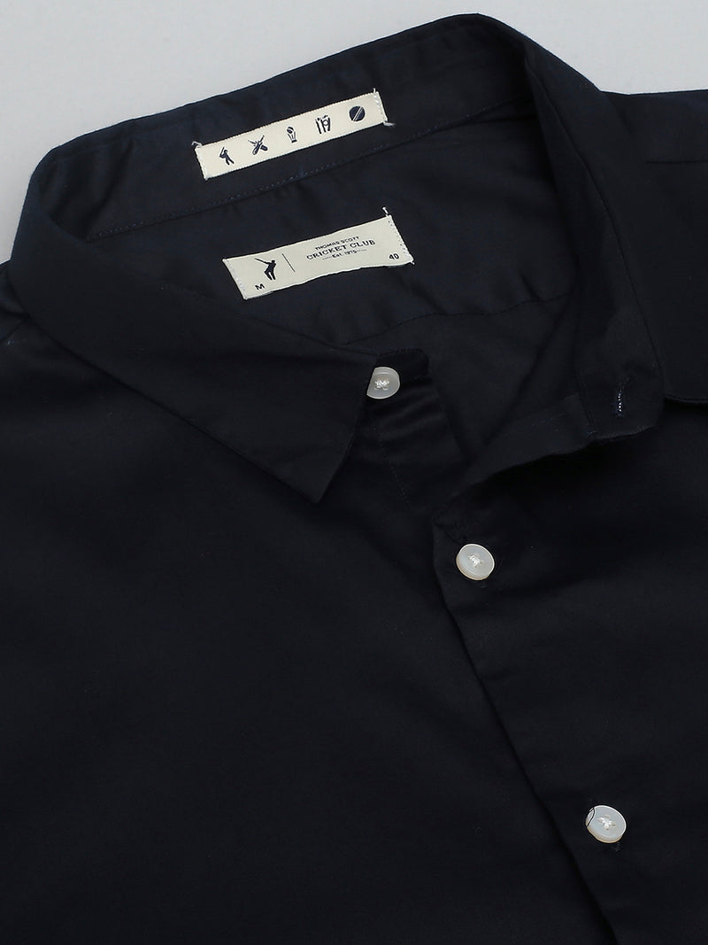 Thomas Scott Men Navy Classic Slim Fit Long Sleeves Spread Collar Solid Casual Shirt