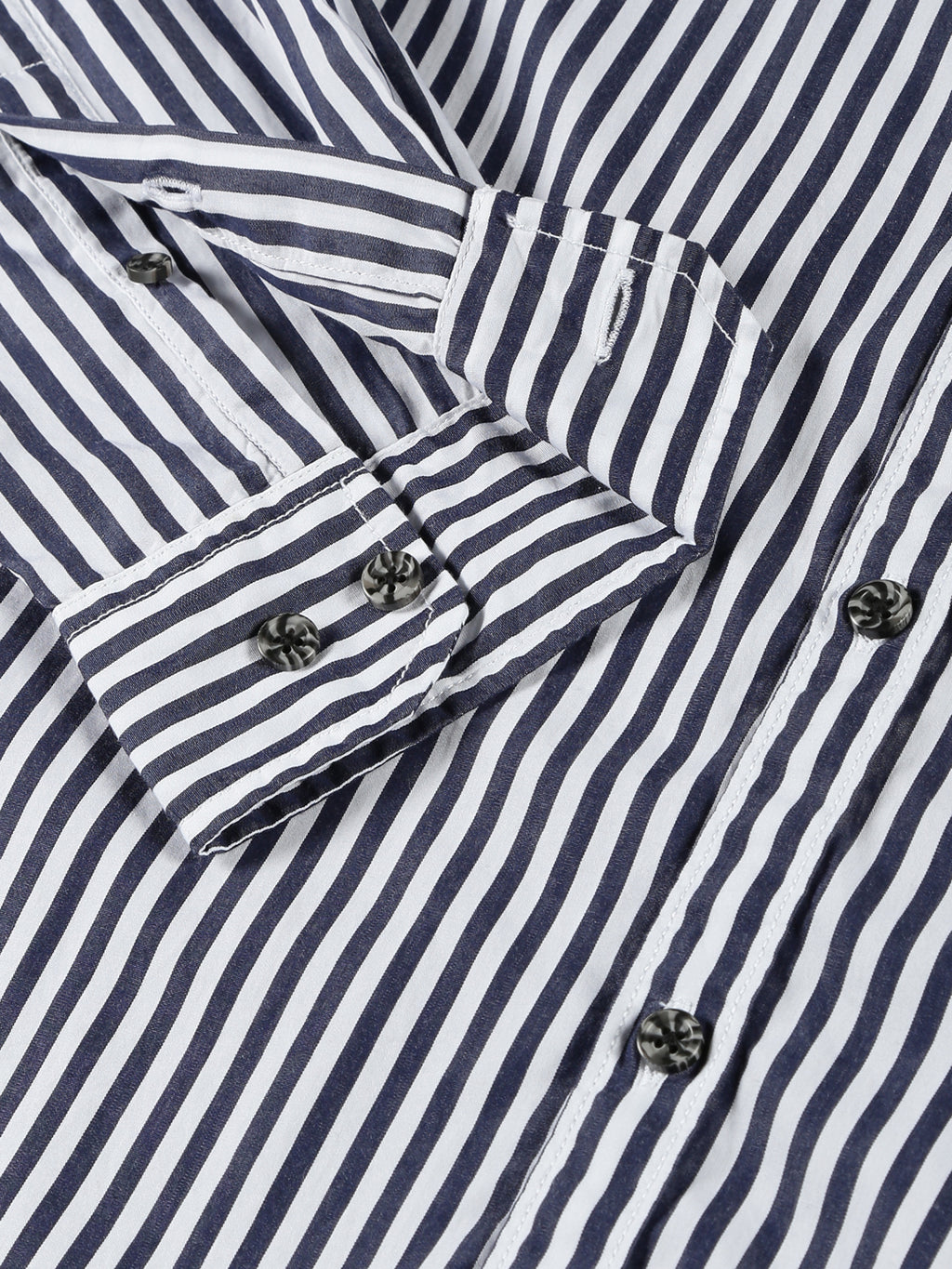 Thomas Scott Men Dark Navy Classic Slim Fit Long Sleeves Spread Collar Vertical Stripes Cotton Casual Shirt