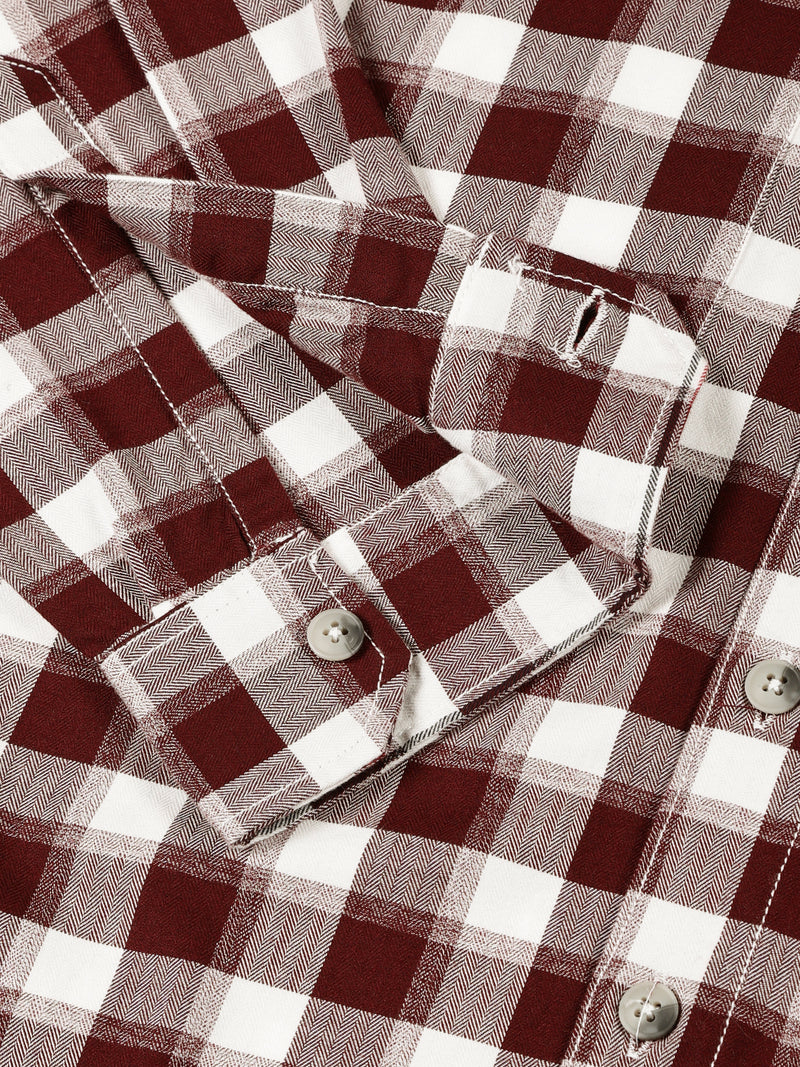 Thomas Scott Men Maroon Standard Long Sleeves Regular Fit Spread Collar Gingham Checked Cotton Casual Shirt