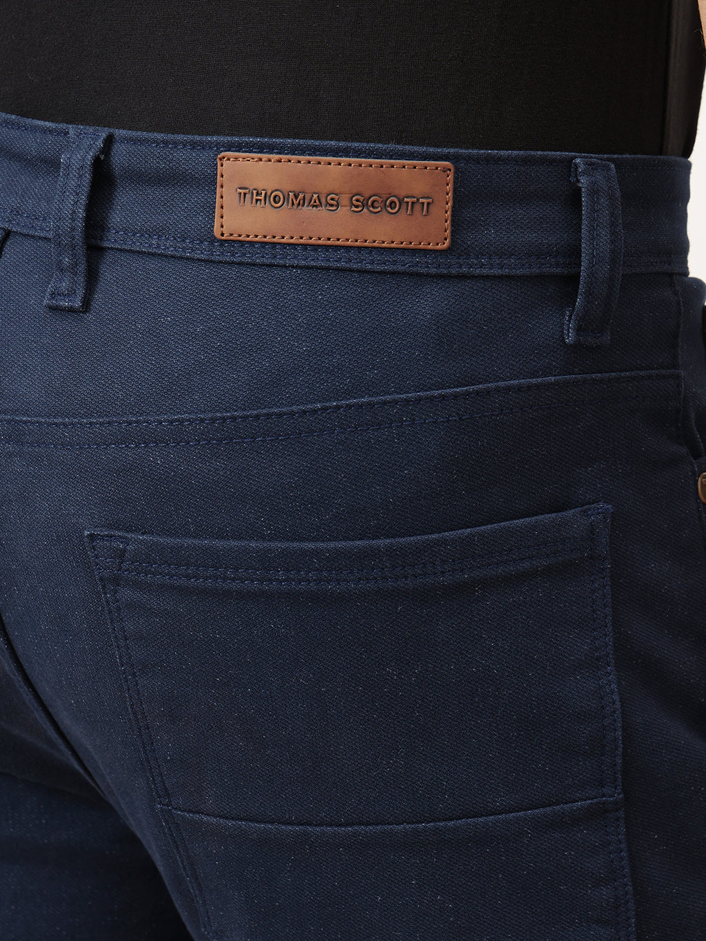 Navy Smart Straight Fit Mid-Rise Solid Woven Trouser For Men