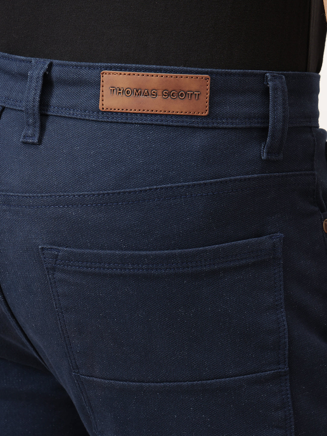 Navy Smart Straight Fit Mid-Rise Solid Woven Trouser For Men