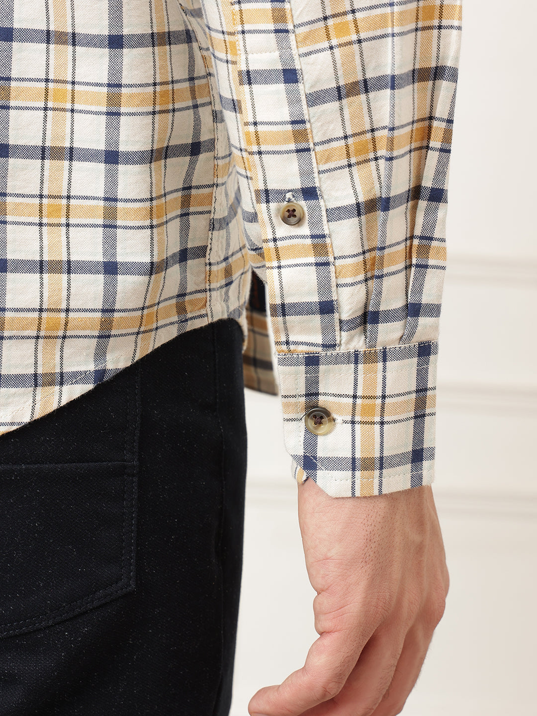 Off White Premium Regular Fit Tartan Checks Cotton Oxford Shirt For Men