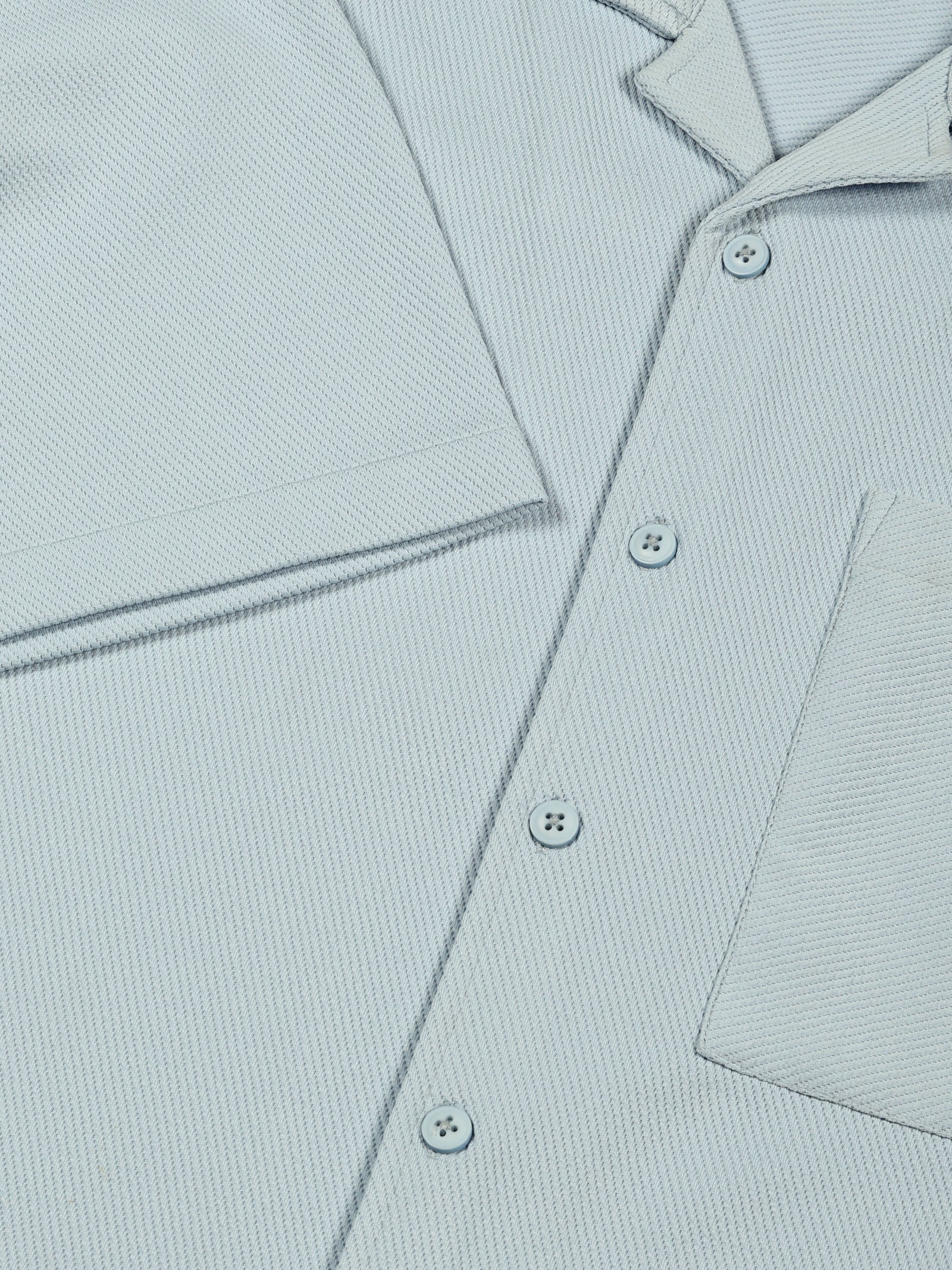 Thomas Scott Men Sky Blue Premium Short Sleeves Regular Fit Cuban Collar Textured Cotton Twill Shirt