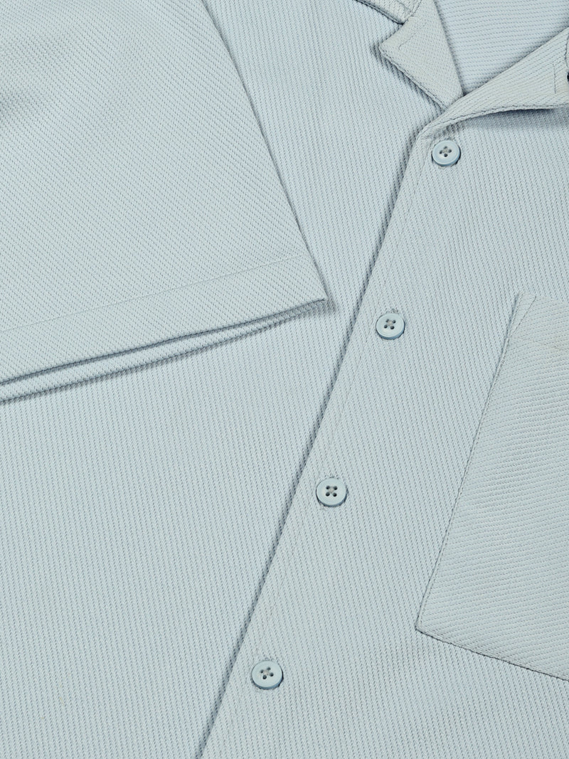 Thomas Scott Men Sky Blue Premium Short Sleeves Regular Fit Cuban Collar Textured Cotton Twill Shirt