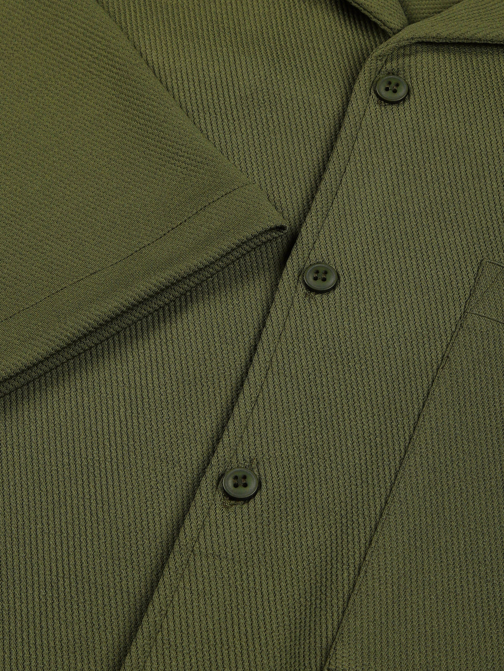 Thomas Scott Men Olive Premium Short Sleeves Regular Fit Cuban Collar Textured Cotton Twill Shirt