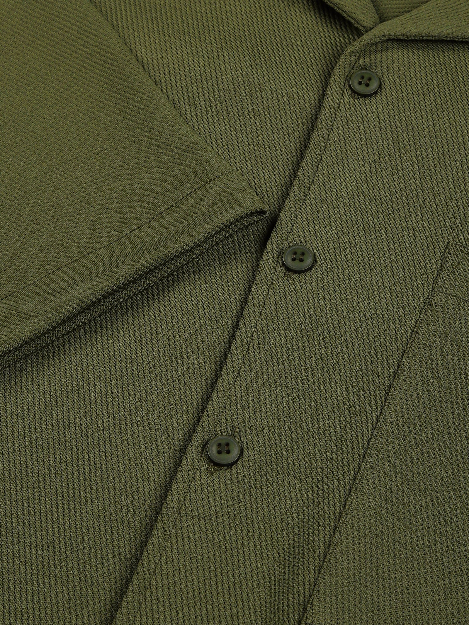 Thomas Scott Men Olive Premium Short Sleeves Regular Fit Cuban Collar Textured Cotton Twill Shirt