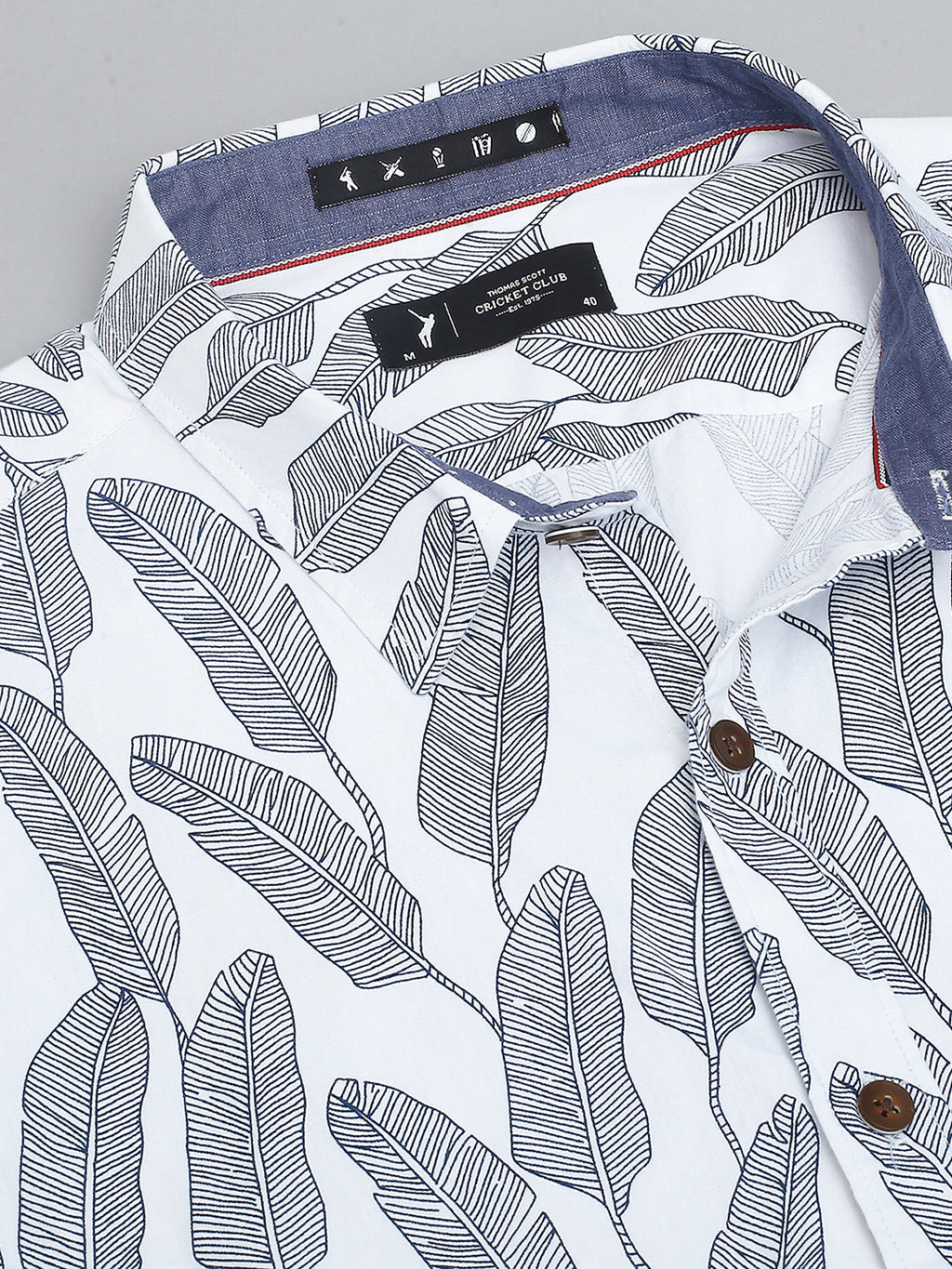 Thomas Scott Men White 1 Classic Short Sleeves Slim Fit Spread Collar Conversational Printed Cotton Casual Shirt