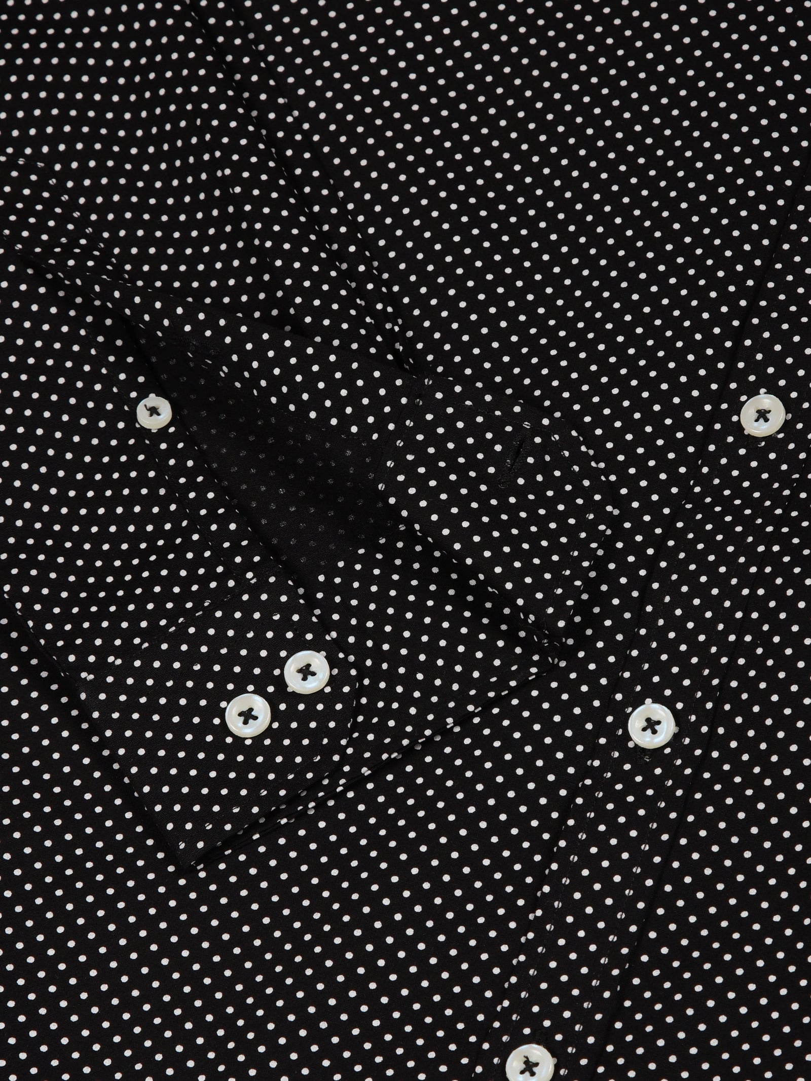 Thomas Scott Men Black Premium Slim Fit Long Sleeves Band Collar Micro Dots Printed Cotton Casual Shirt