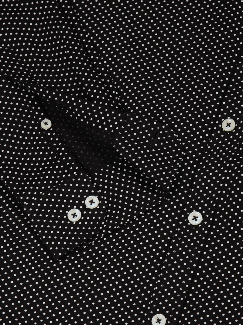 Thomas Scott Men Black Premium Slim Fit Long Sleeves Band Collar Micro Dots Printed Cotton Casual Shirt