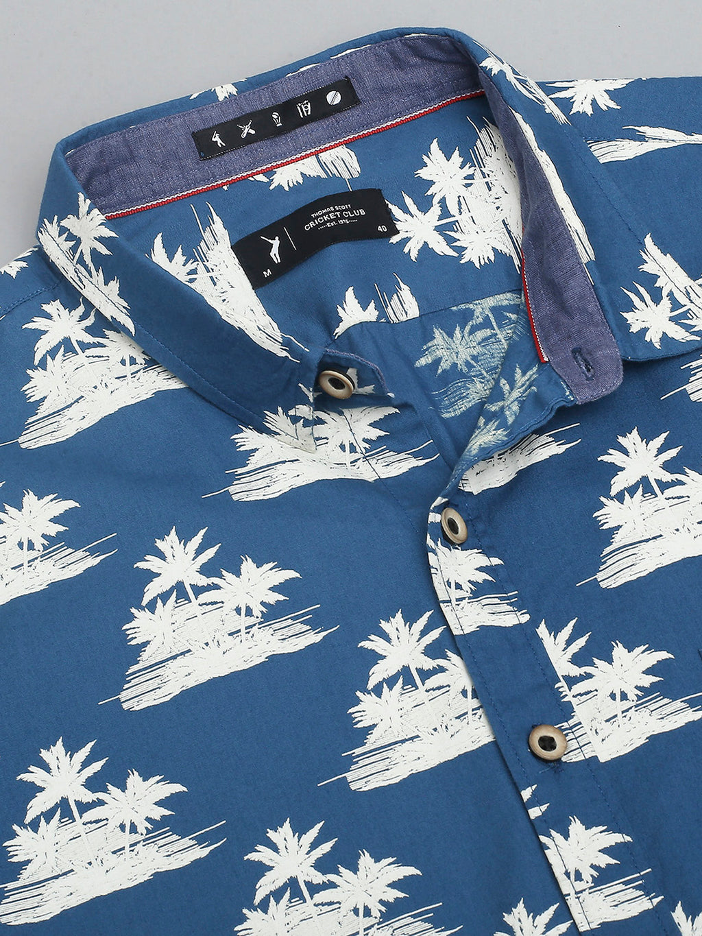 Thomas Scott Men Blue 1 Classic Short Sleeves Slim Fit Spread Collar Floral Printed Cotton Casual Shirt
