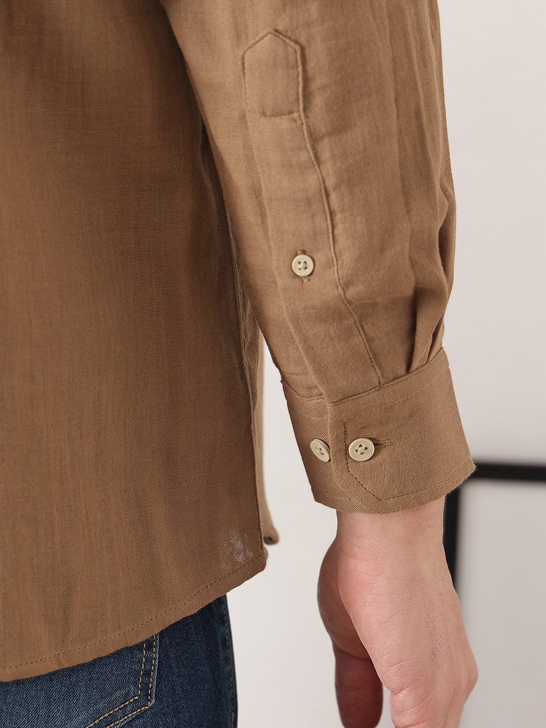Brown Premium Regular Fit Long Sleeves Spread Collar Solid Cotton Casual Shirt For Men