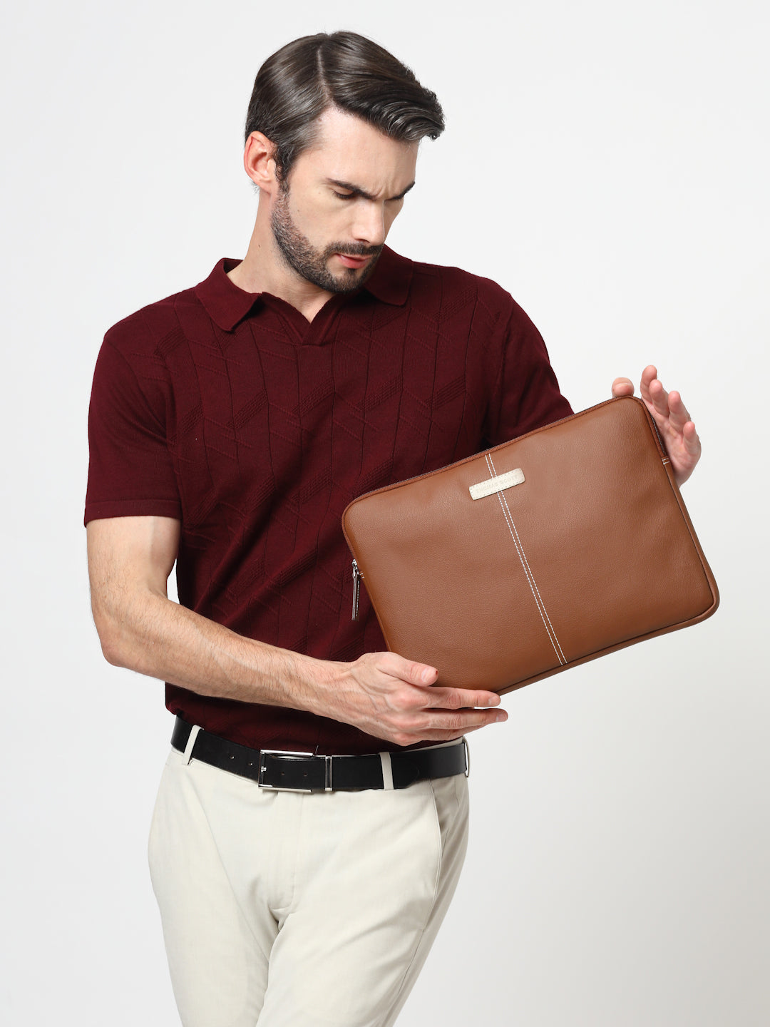 Thomas Scott Men Textured PU Laptop Sleeve