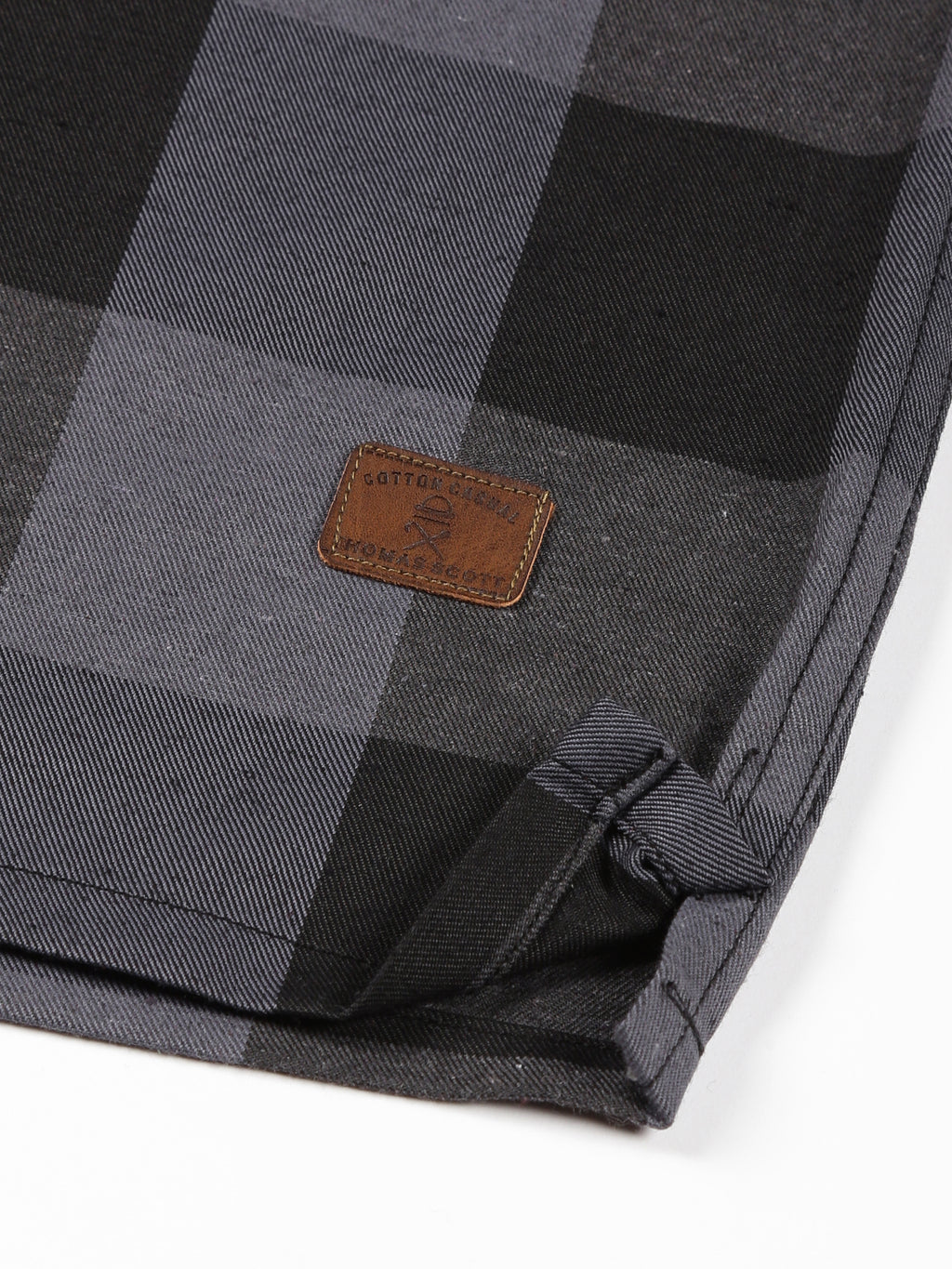 Thomas Scott Men Grey Regular Fit Long Sleeves Buffalo Checked 2 Flap Pockets Twill Cotton Shirt