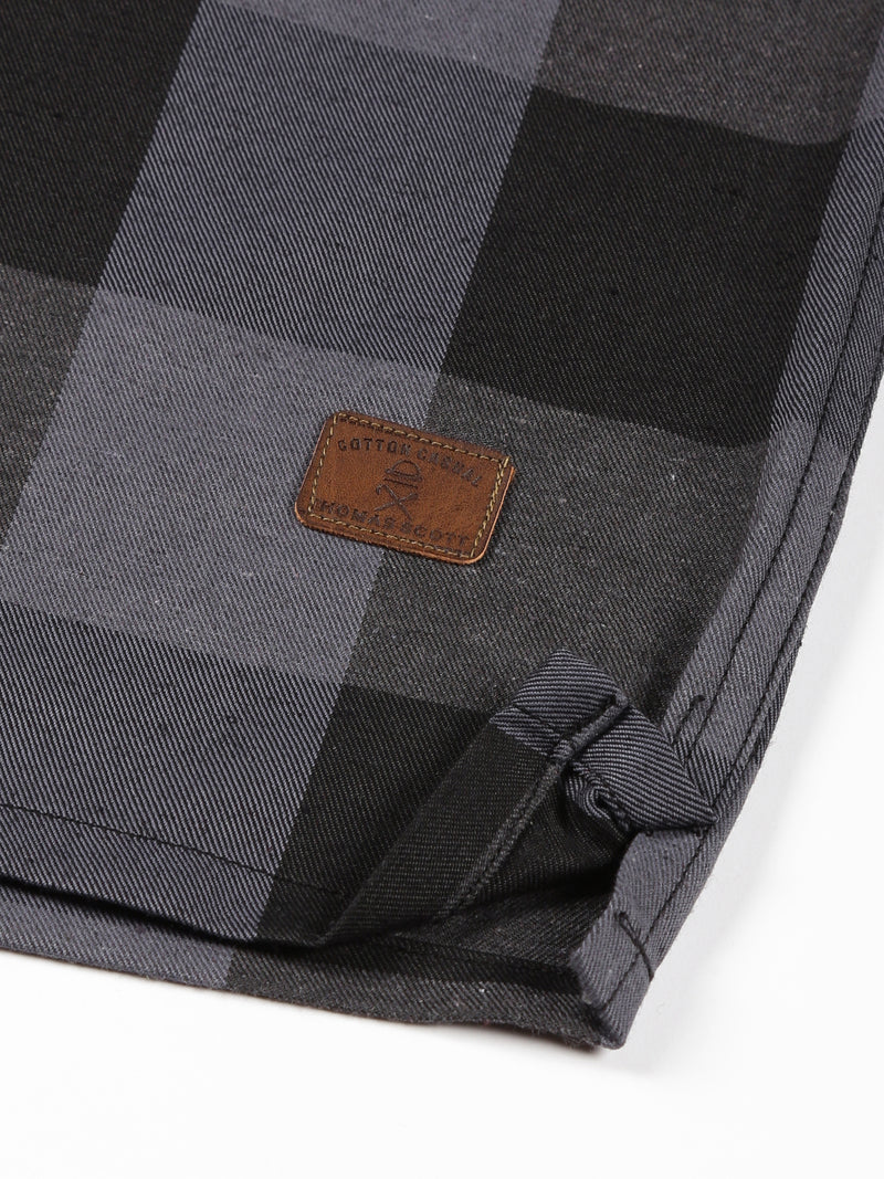 Thomas Scott Men Grey Regular Fit Long Sleeves Buffalo Checked 2 Flap Pockets Twill Cotton Shirt