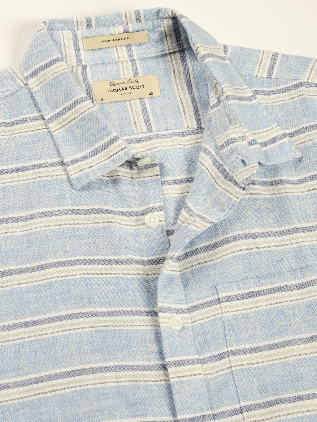 Thomas Scott Men Blue Slim Fit Long Sleeves Spread Collar Horizontal Stripes Linen Casual Shirt